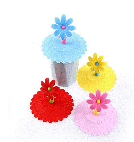 5Pcs Assorted Color Silicone Hot Cup Lids With Unique Flower Mug Cover Anti-Dust Airtight Seal Drink Cup Lids Drink Cover Leakpr