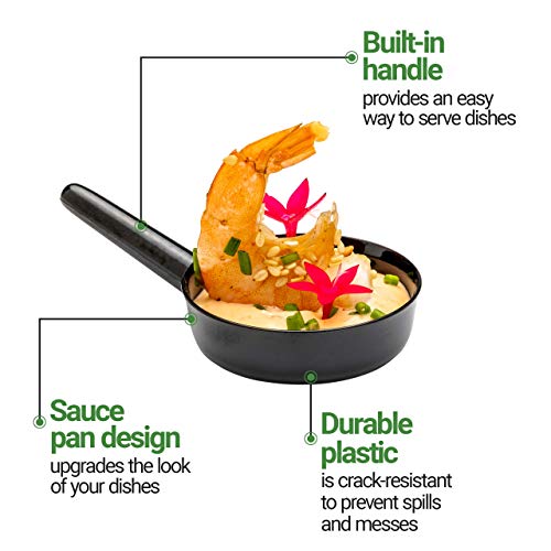 Restaurantware 1 Ounce Disposable Dessert Cups 100 Mini Sauce Dishes - Sauce Pan Design Serve Condiments Snacks Or Samples Black