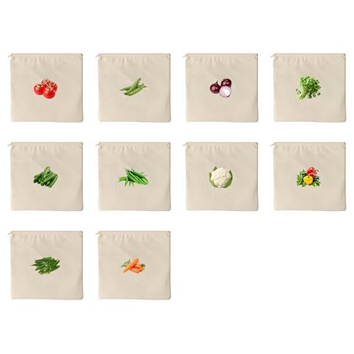 Cotton Vegetable Storage Bags For Fridge, Pack Of 10, 12X12 Inch, Washable Reusable Breathable Cloth Produce Bags By Homeocultur