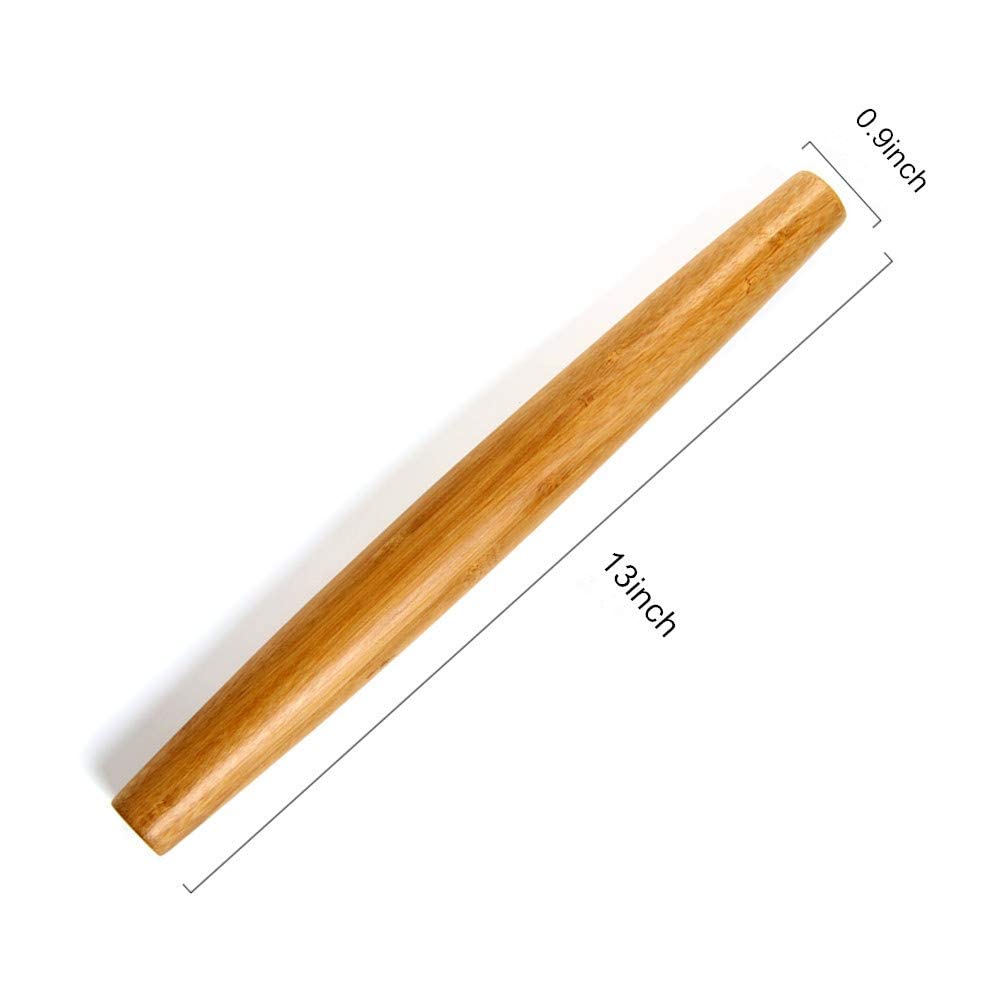 Honglida Classic French Rolling Pins Bamboo Wooden Rolling Pin For Baking Pizza Dough Pie Cookie, 13-Inch