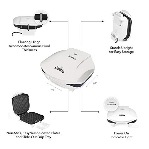 Courant 2-Serving Classic Plate Electric Indoor Grill And Panini Press, Contact Grill Champ, White