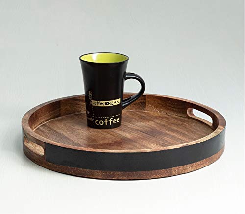 Shade Of Black Round Wooden Serving Tray, Serving Tray, Wooden Serveware, Wooden Decor, Tableware, Serving Platter, Large Size