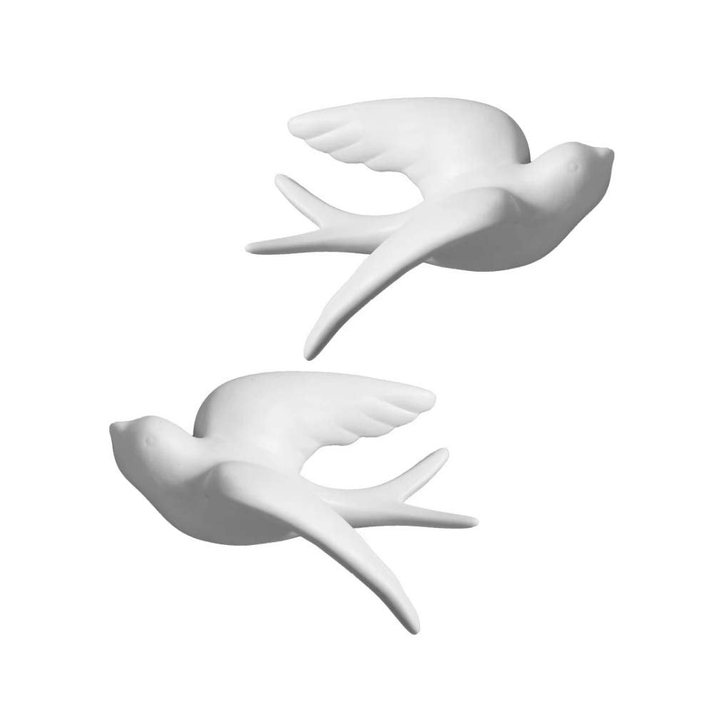 Dorlotou Pair Ceramic Sparrows Swallows Birds Dove White Wall Mounted Decor Hanging for Bathroom Livingroom Garden Wall Sculptur