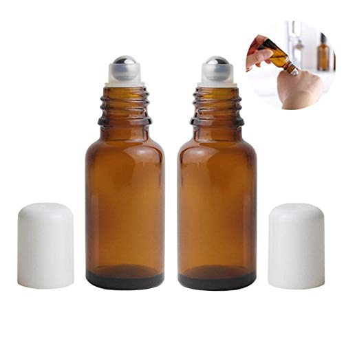 3Pcs 20Ml Empty Refillabl Amber Glass Roller Bottle With Stainless Steel Balls And White Screw Cover For Essential Oil Lip Balms