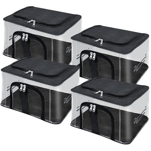 Storite 4 Pack Nylon 33 L Pvc Transparent Moisture Proof Storage Box For Clothes Closet Wardrobe Organizer For Clothes With Carr