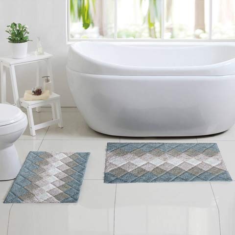 Bathroom Rugs Set 2Piece In 100%Cotton Albany Inspired Bath Rugs 21X32/17X34,Grey Beige Combo,Anitskid Bath Rugs Set,Cotton Bath