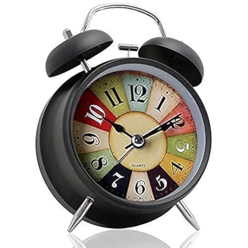 Aerys Retro Twin Bell Alarm Clock, Metal Frame, Night Backlight, Silent Movement, Luminous Table Clock For Students, Bedroom, Of