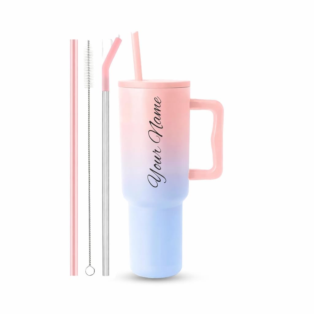 UTCLON Personalized Stainless Steel Tumbler with Handle, 1200ml, Black Insulated Travel Mug with Straw, Custom Name Design (Cand