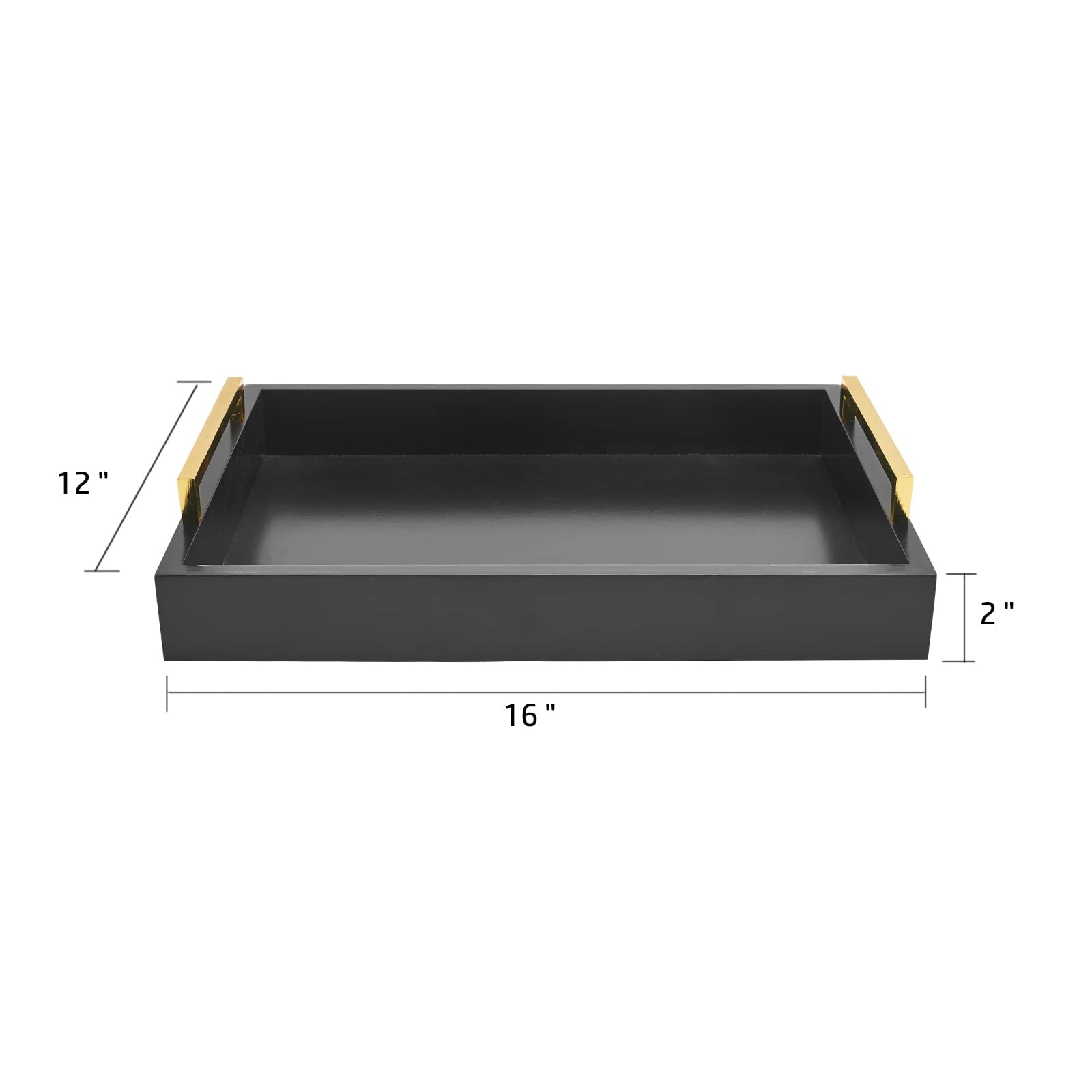 16''x12'' Serving Trays with Handles  Black Decorative Serving Tray  Ottoman Trays for  Living Room  Bathroom  and Outdoors Decorative Trays (Black)