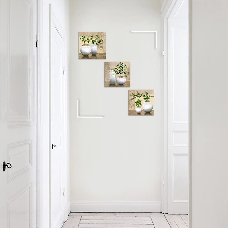 3 Piece Wall Art For Bathroom/Hallway, Sz Hd Elegant Canvas Painting Prints Of Green Spring Plants In Vases On Beige/Tan Picture