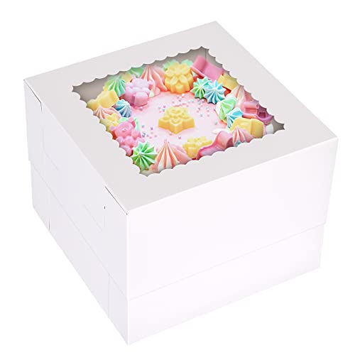 Moretoes 20Pcs 10X10X8 Inches Cake Boxes With Windows White Bakery Boxes Pastry Boxes Disposable Cake Containers For Cakes, Past