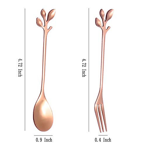 Stainless Steel Rose Gold Leaf Coffee Cake Spoon Fork-Ansaw 10Pcs 4.7 Creative Tableware Dessert Spoons, Stirring, Mixing, Sugar
