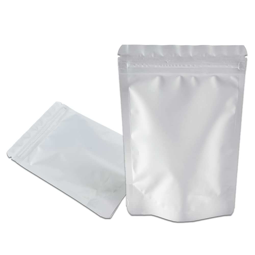 Pabck Stand-Up Resealable Heat Seal Bags 3.55Mil Thick Frosted White Foil Sealed Bags 50 Pieces 3.35X5.1 Inch For Zip Packaging 
