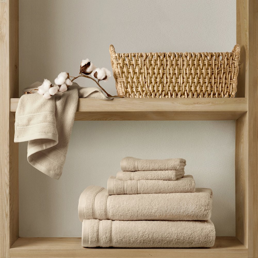 Quick Dry 100% Cotton 6pc Towel Set, Beige color