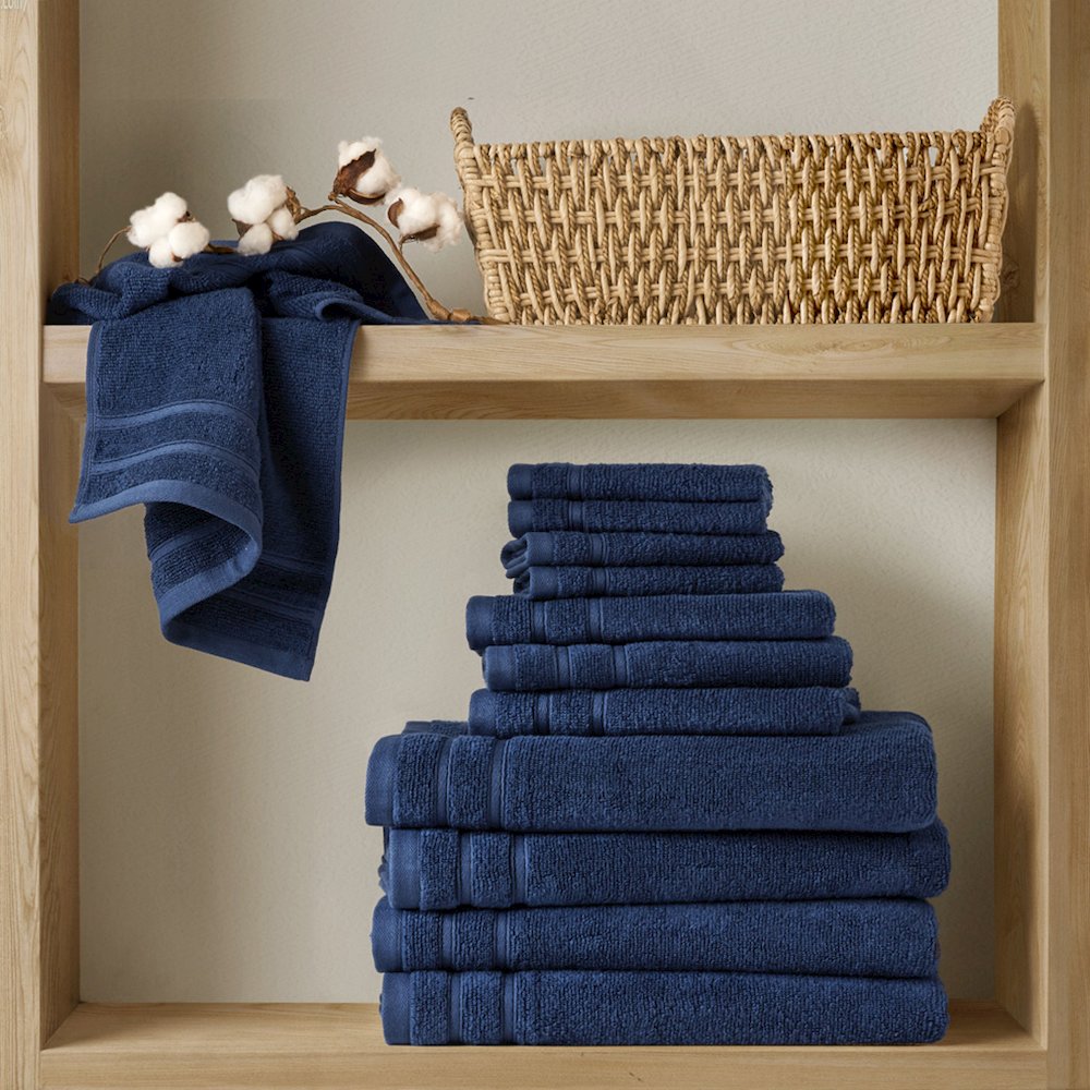 Quick Dry 100% Cotton 12pc Towel Set, Indigo color