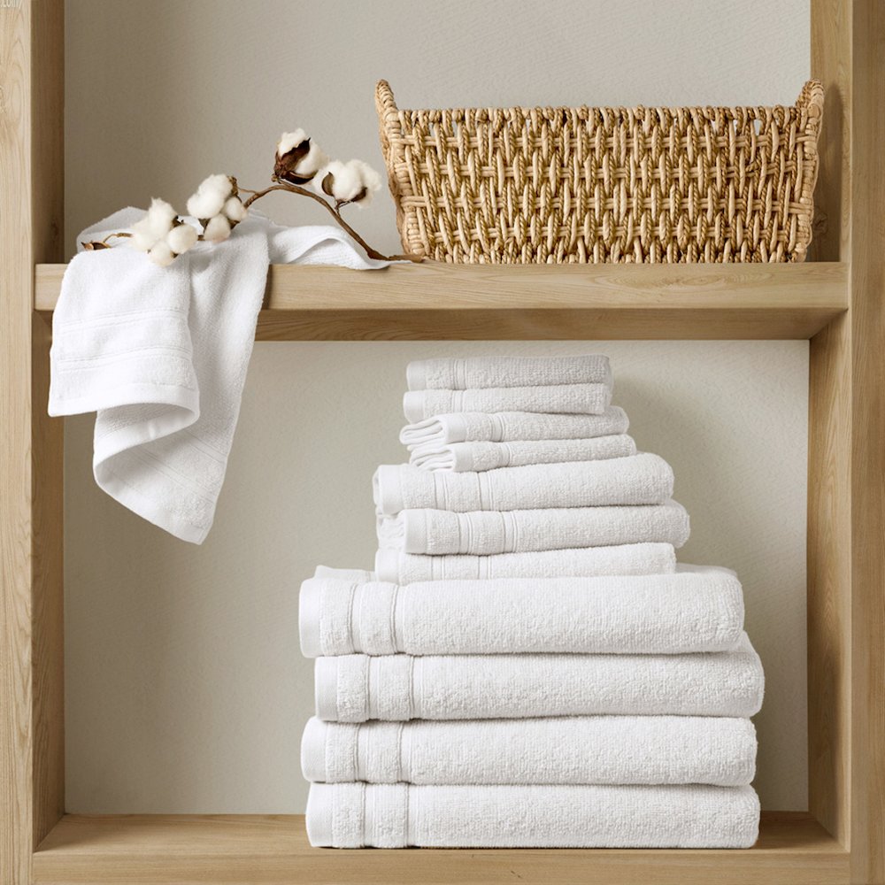 Quick Dry 100% Cotton 12pc Towel Set, White color