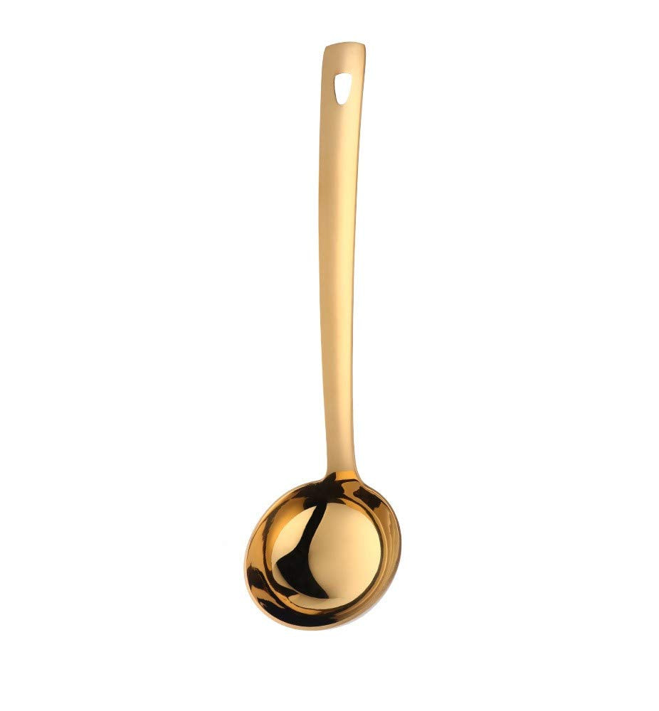 Gold Soup Ladle, Buygo Large Serving Soup Spoon Stainless Steel Long Handle Soup Pan Ladle For Cooking, Stirring, Dishwasher Saf
