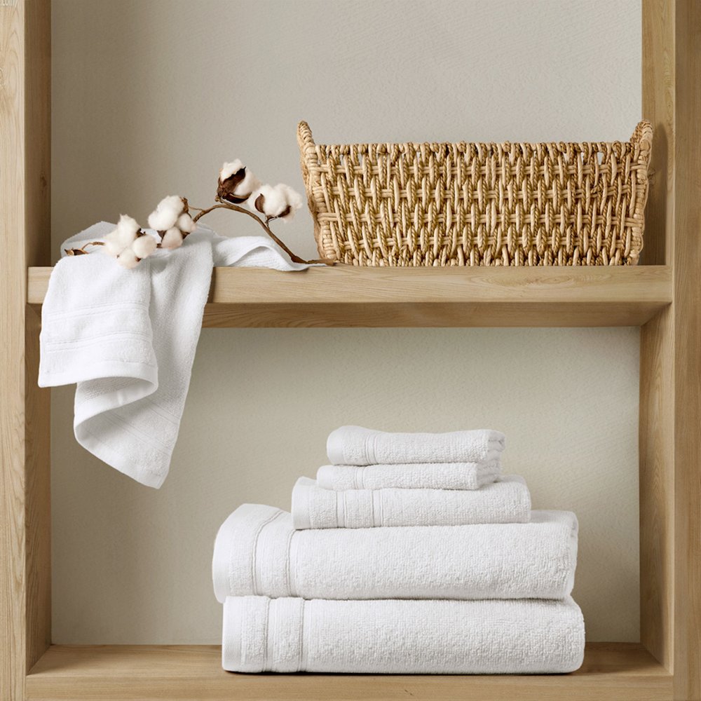 Quick Dry 100% Cotton 6pc Towel Set, White color