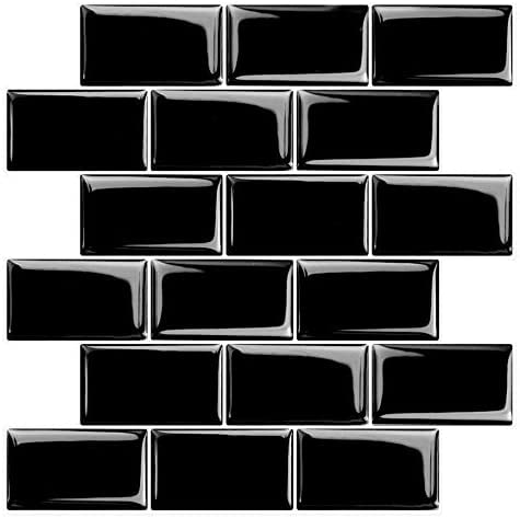 Stickgoo Subway Tiles Peel And Stick Backsplash, Stick On Tiles Kitchen Backsplash In Black (Sample, Thicker Design), 12 '' X 12