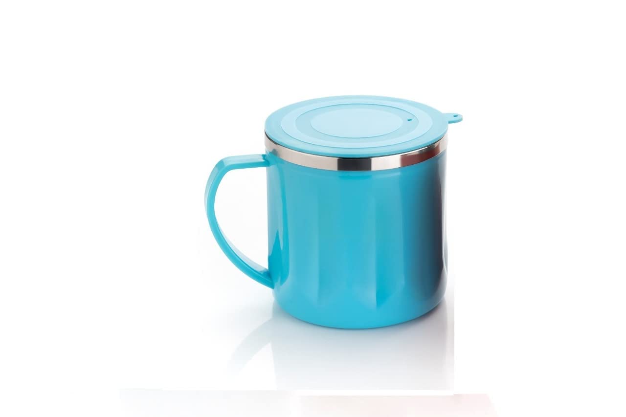 Coffee Mug with Lid  Plastic Covered Stainless Steel Double Walled Insulated Mug to Carry Hot & Cold Beverage  Travel Mug for 