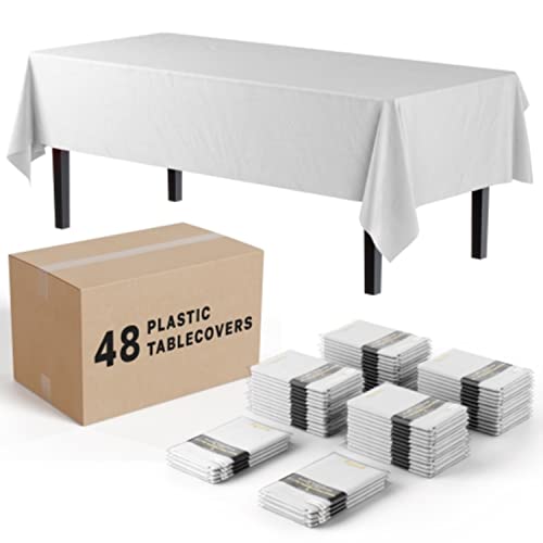 Exquisite White Tablecloths For Rectangle Tables In Bulk 48 Pack White Plastic Disposable Table Cloth 54'' Inch X 108'' Inch Whi