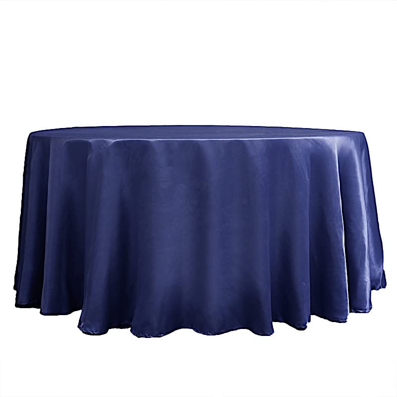 Balsacircle 120 Inch Navy Blue Satin Round Tablecloth Table Cover Linens For Wedding Table Cloth Party Reception Events Kitchen