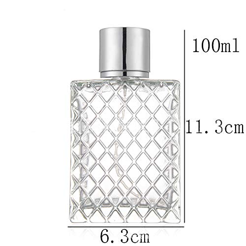 2 Set,100Ml Glass Fine Mist Atomiser,Empty Glass Square Grids Perfume Atomizer Spray Pump Bottle Travel Refillable Bottle For Li