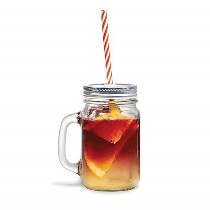 Xsource Mason Jar With Handle And Lid With Straw Juice Drinking Return Gifting Friend, Birthday, 480 Ml Pack Of 1 Bottle Stainle
