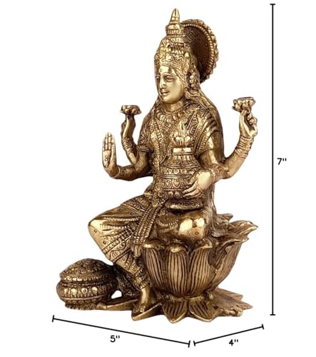 Kartique Brass Idol Maa Lakshmi Sitting On Lotus For Home Office Maha Laxmi Murti Dhan Devi Of Prosperity Wealth Fortune Gold Co