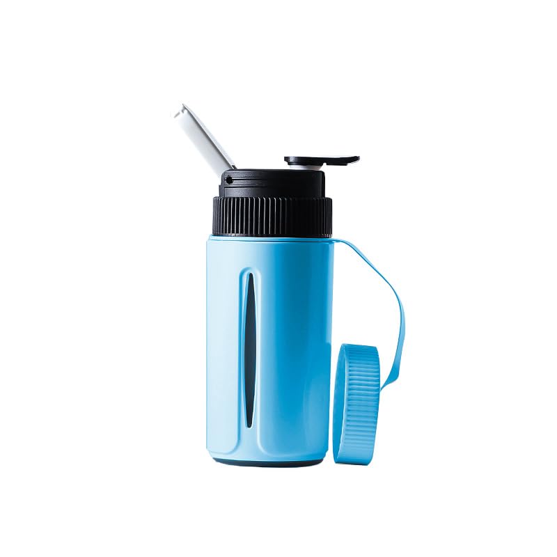 Portable Water Bottle with Ceramic Bowl and High-Temperature Resistance, Unique Concealed Style for Outdoor Use (Blue)
