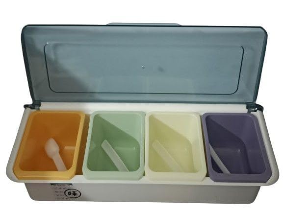Bsbda Wall Mounted Spice Storage Box With Spoon For Kitchen, Multipurpose Self Adhesive Seasoning Masala Spice Rack Shelf With C