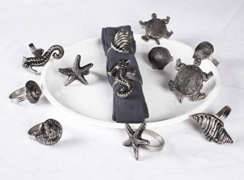 Alpha Living Home Coastal Theme Sea Shells Metal Napkin Rings - Set Of 12 For Dinner Parties, Weddings Receptions, Family Gather