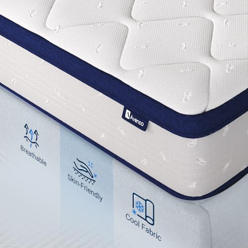 Avenco Queen Mattress, 14 Inch Queen Mattresses In A Box, Hybrid Queen Size Mattresses With Comfort Foam And Pocket Coils For Pr