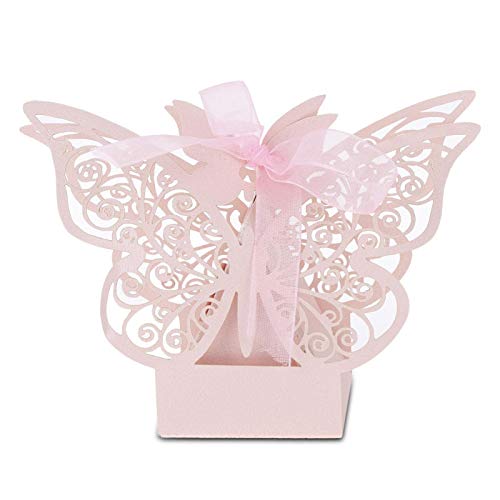 Fafeicy 100PCS Butterfly-Pattern Paper Cut Carton Wedding Favor Sugar Chocolate Boxes for Birthday Decoration (Pink)