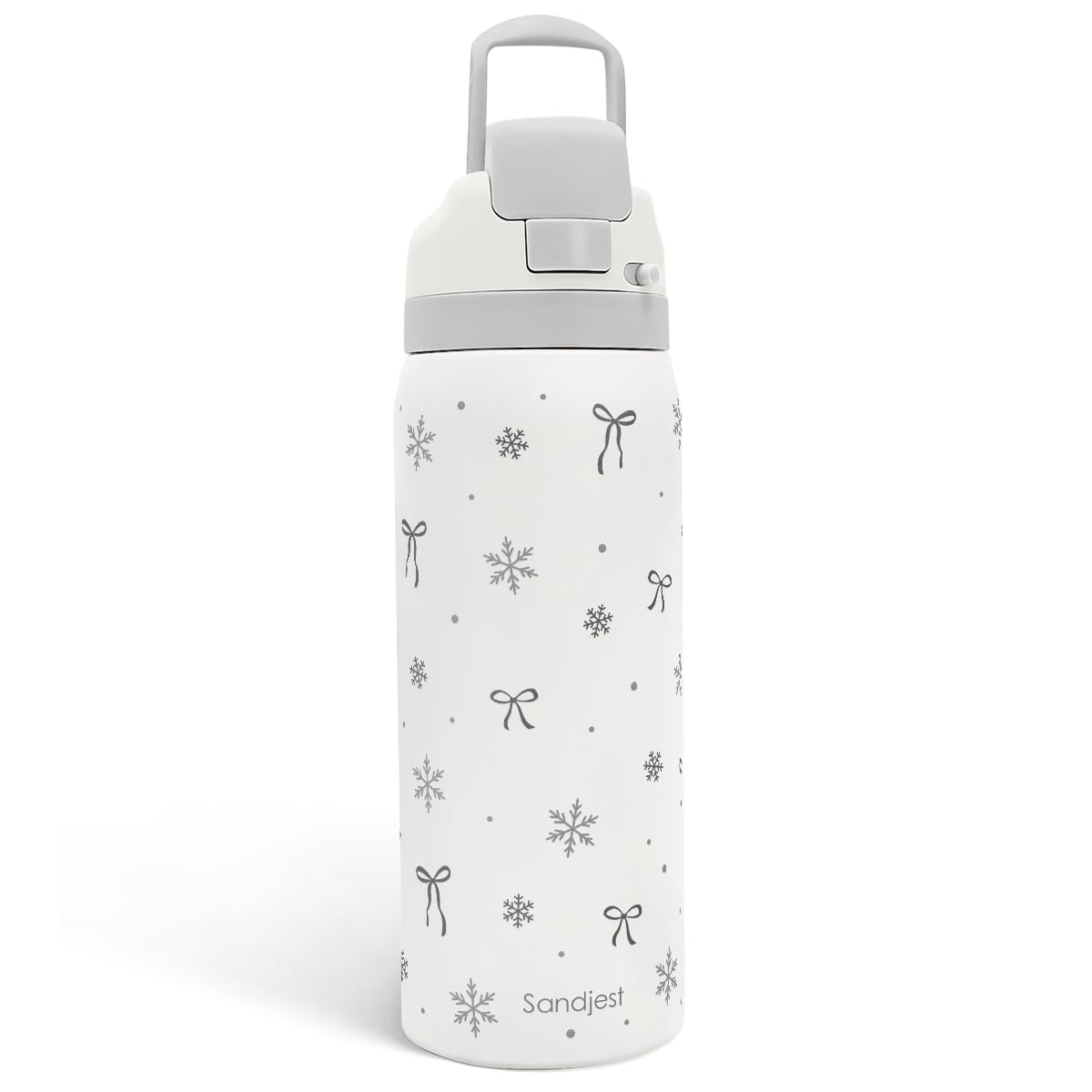 Snowy Bow Insulated Stainless Steel Water Bottle with Straw for Sports and Travel, 32oz, Gifts for Women Girls Friends Teens Bir
