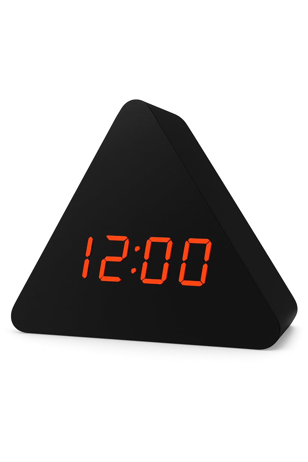 Black Wooden Triangle Digital Alarm Clock With Led Display, Temperature Date Display, Green Numbers, Usb Included, Battery Backu