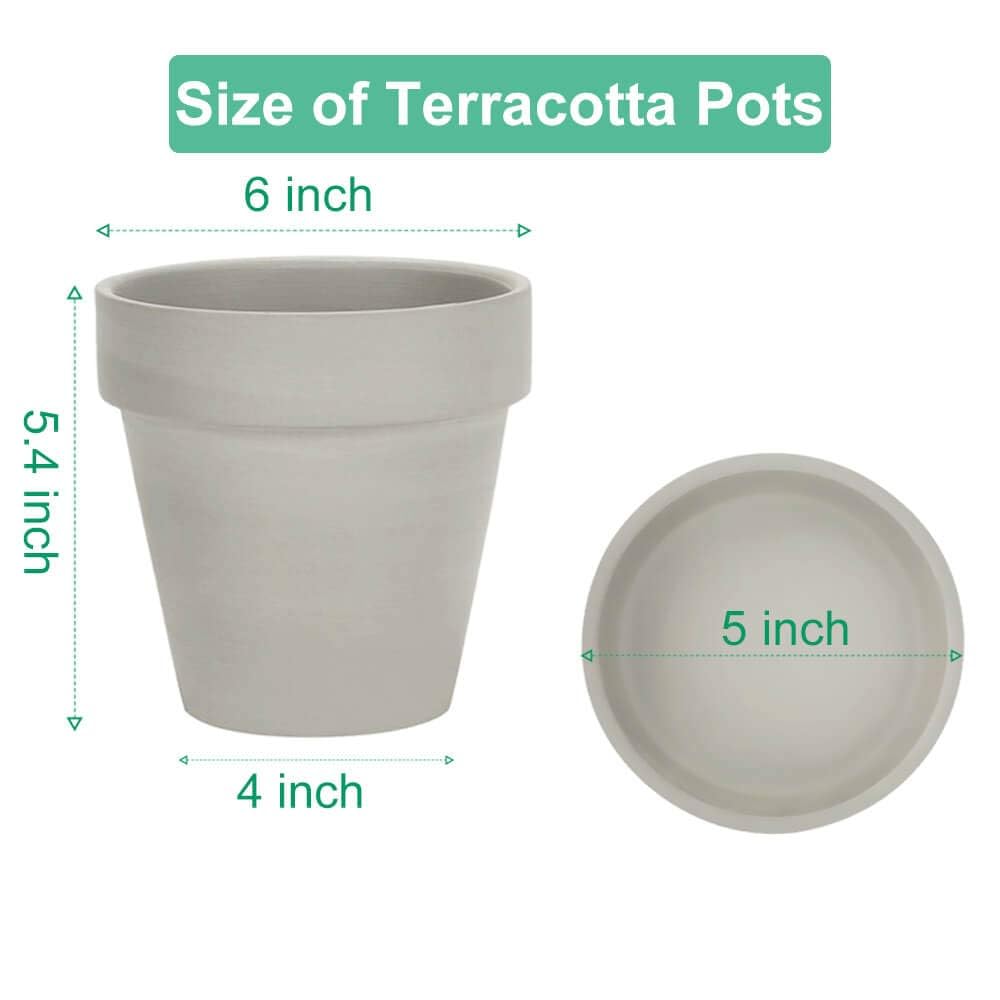 Vensovo 6 Inch Gray Terracotta Pot For Plant With Drainage - 4 Pack Large Terra Cotta Plant Pot With Drainage And Saucer, Flower