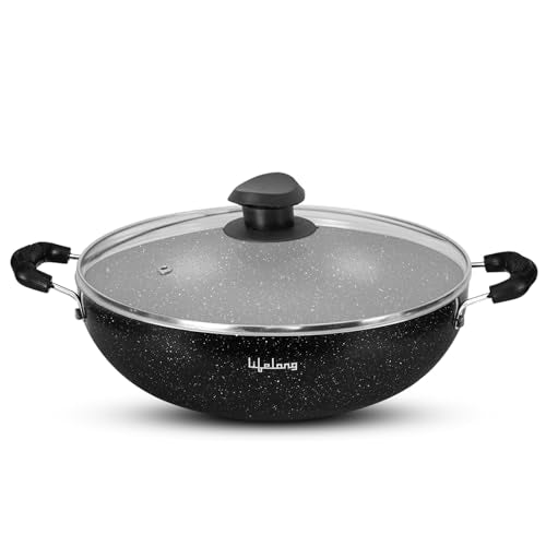 Lifelong Non-Stick Frying Kadai With Glass Lid | 3 Litre & 26 Cm Induction And Gas Compatible Cookware Kadhai | Scratch Resistan