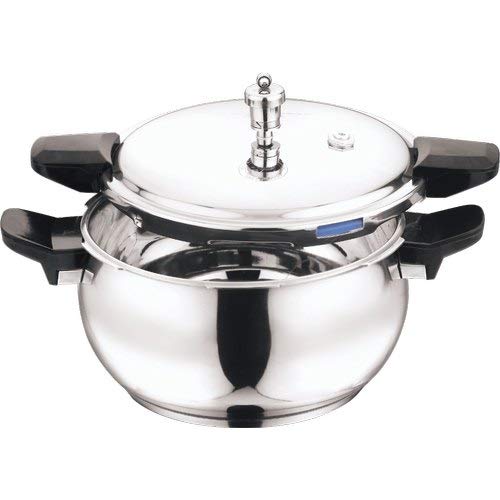 Vinod 18/8 Stainless Steel Magic Outer Lid Pressure Cooker - 5.5 Liters with a Pressure Cooker Lid, Straining Lid and Glass Lid