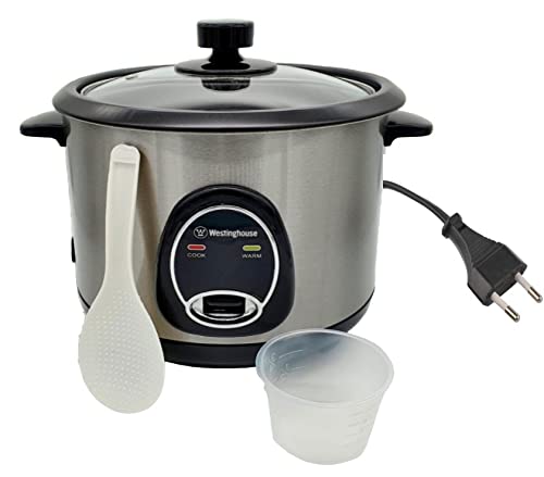 Westinghouse 220 Volt Rice Cooker 10 Cup, Non Stick Cooking Pot, Measuring Cup, Keep Warm Function-Stainless Steel-700W (Not For