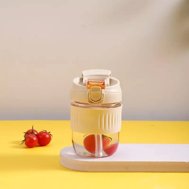 Tabletext 350ML Dual Drink Borosilicate Glass Reusable Travel Coffee and Tea Cup Mug Tumbler Leak Proof with Sipper Straw Lock L
