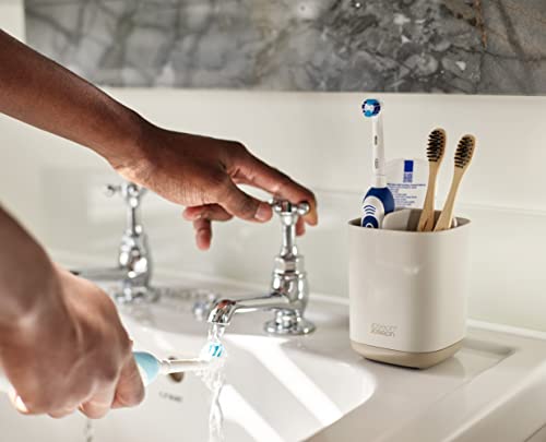 Joseph Joseph Easy-Store - Compact Toothbrush Holder Caddy Bathroom Storage- Ecru Small