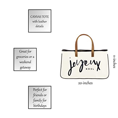 Santa Barbara Design Studio Tote Bag Holiday Collection Black And White 100% Cotton Canvas With Leather Handles, Joyeux Noel