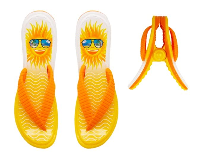 Performore Flip Flop Beach Towel Clips (Yellow), Set Of 2, Portable Towel Holder Clips, Secure Clips For Beach Chairs Deck Patio