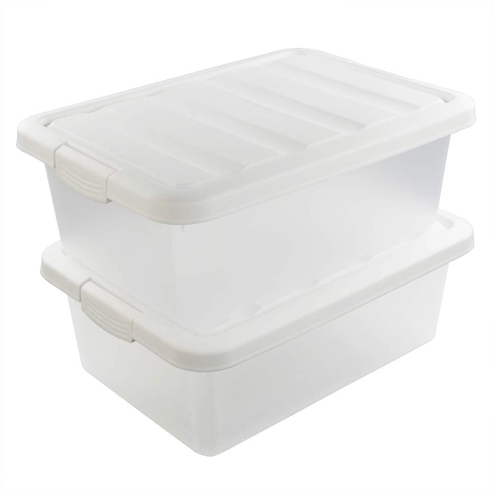 Wekioger Versatile Storage Organizer Plastic Bins With Lids, White 2 Packs, 14 Quart.