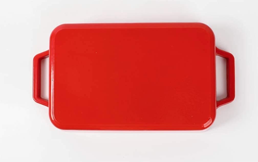 HAWOK Cast Iron Rectangle Baking Dish, 12"×8", 3QT, Enameled, Red, Ideal for Lasagna and Roasting