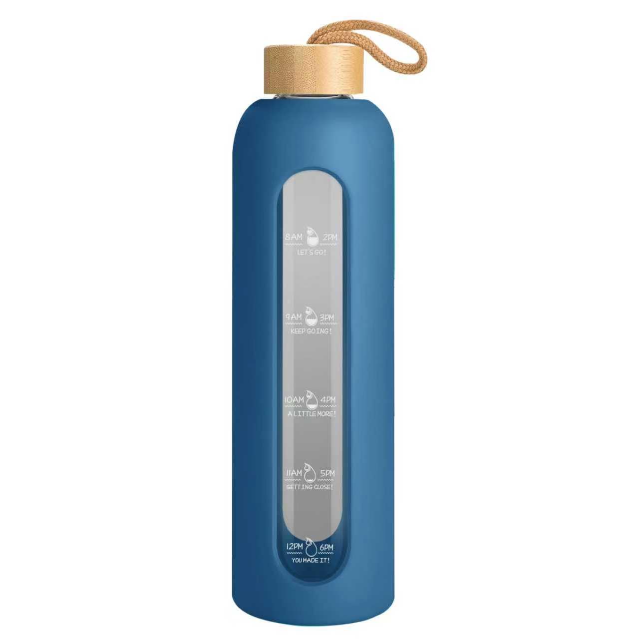 Sursip 32 oz Glass Water Bottle with Time Marker,1 Liter BPA-Free Reusable Motivational Water Bottle with Non-Slip Silicone Slee