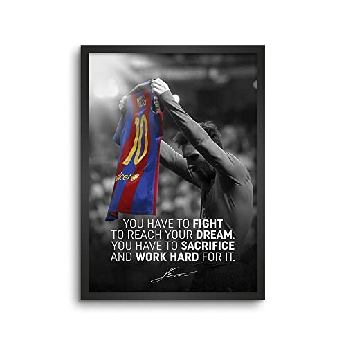 LAMRON Lionel messi Barcelona Wall Decoration Art Framed Poster, 12 Inch x 18 Inch, Matt Laminated Poster with 0.5 Inch Black Wo