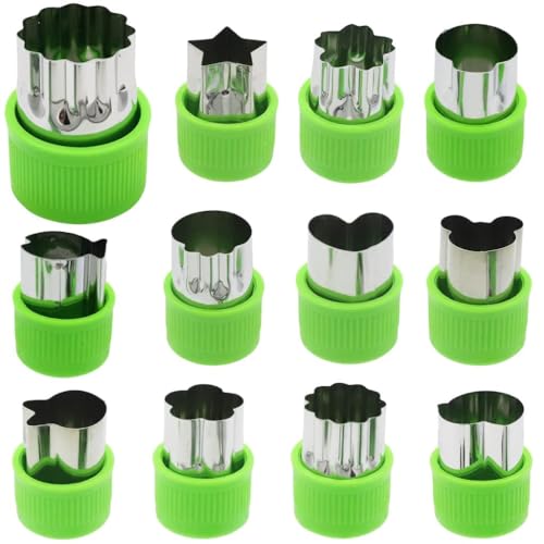 12Pcs Cookie Cutter Shapes Set, Stainless Steel Vegetable Fruit Cutter Shapes Embossing Mold For Kid Baking Cooking Food Decorat