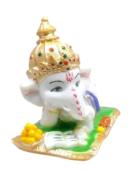 Inshreys Handcrafted Polyresin Eco Friendly Baal Ganesha Statue | Figurine Ganpati Idol Reading Book Showpiece For For Home Deco